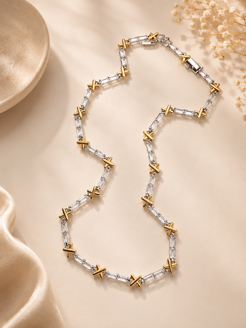 Baguette & X Link Necklace