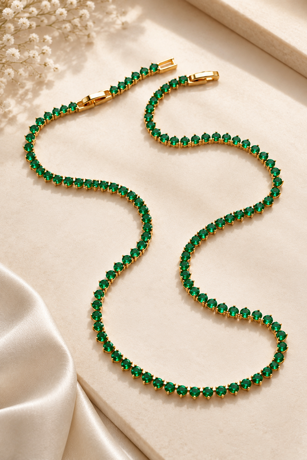 Emerald Green Tennis Necklace 3mm | Adjustable 16–18”