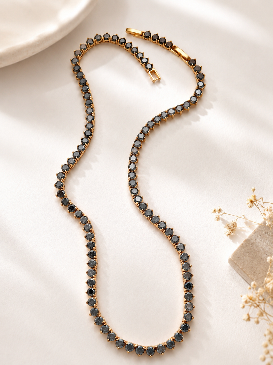 Lunar Black Tennis Necklace 4mm | Adjustable 16–18”