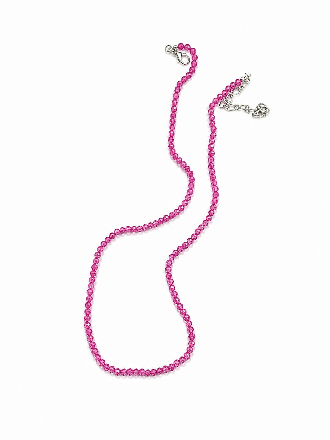 Pink CZ Beaded Necklace 3mm | Dainty Pink Necklace