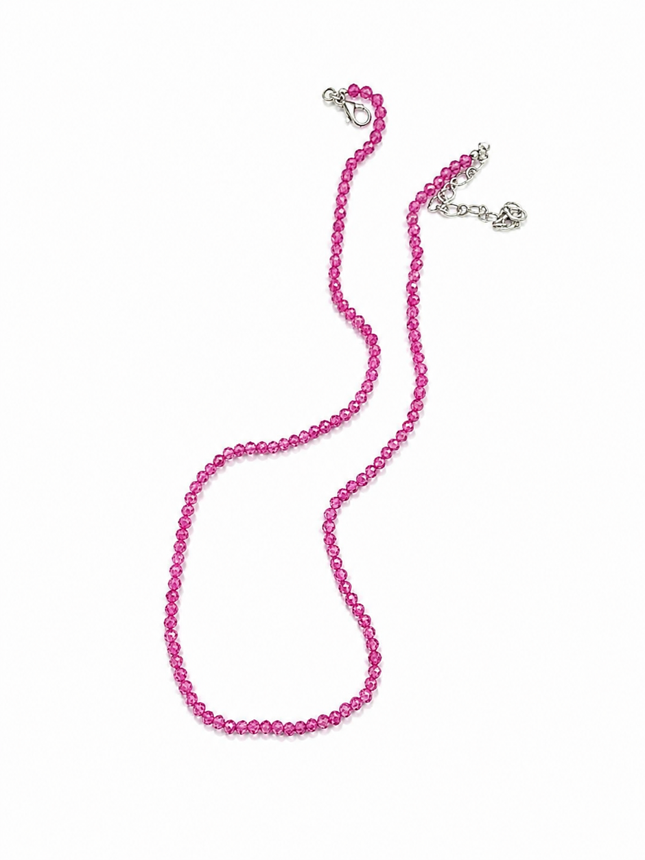 Pink CZ Beaded Necklace 3mm | Dainty Pink Necklace