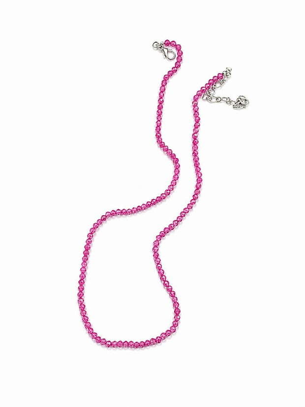 Pink CZ Beaded Necklace 3mm | Dainty Pink Necklace