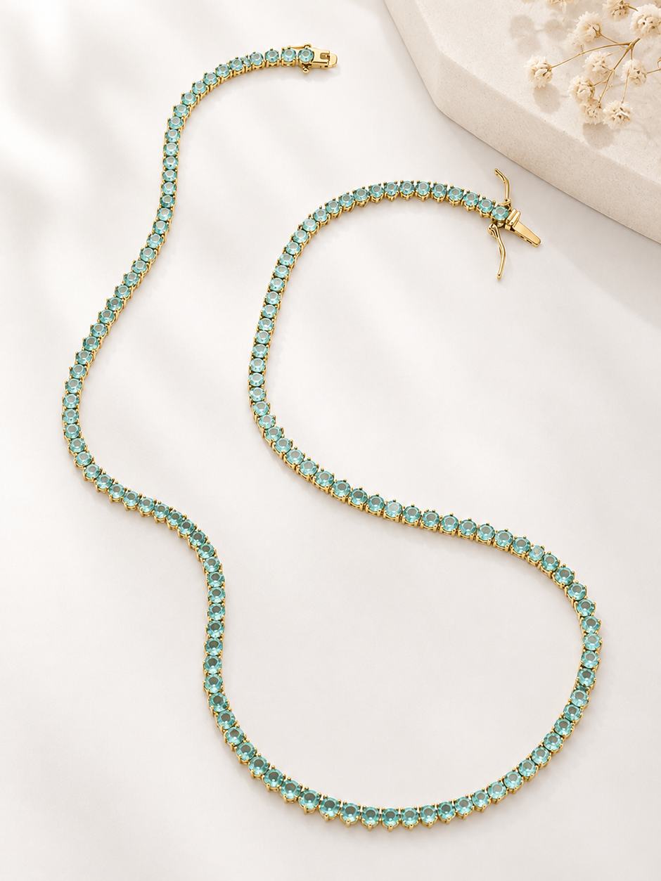 Tourmaline 3-Prong Tennis Necklace