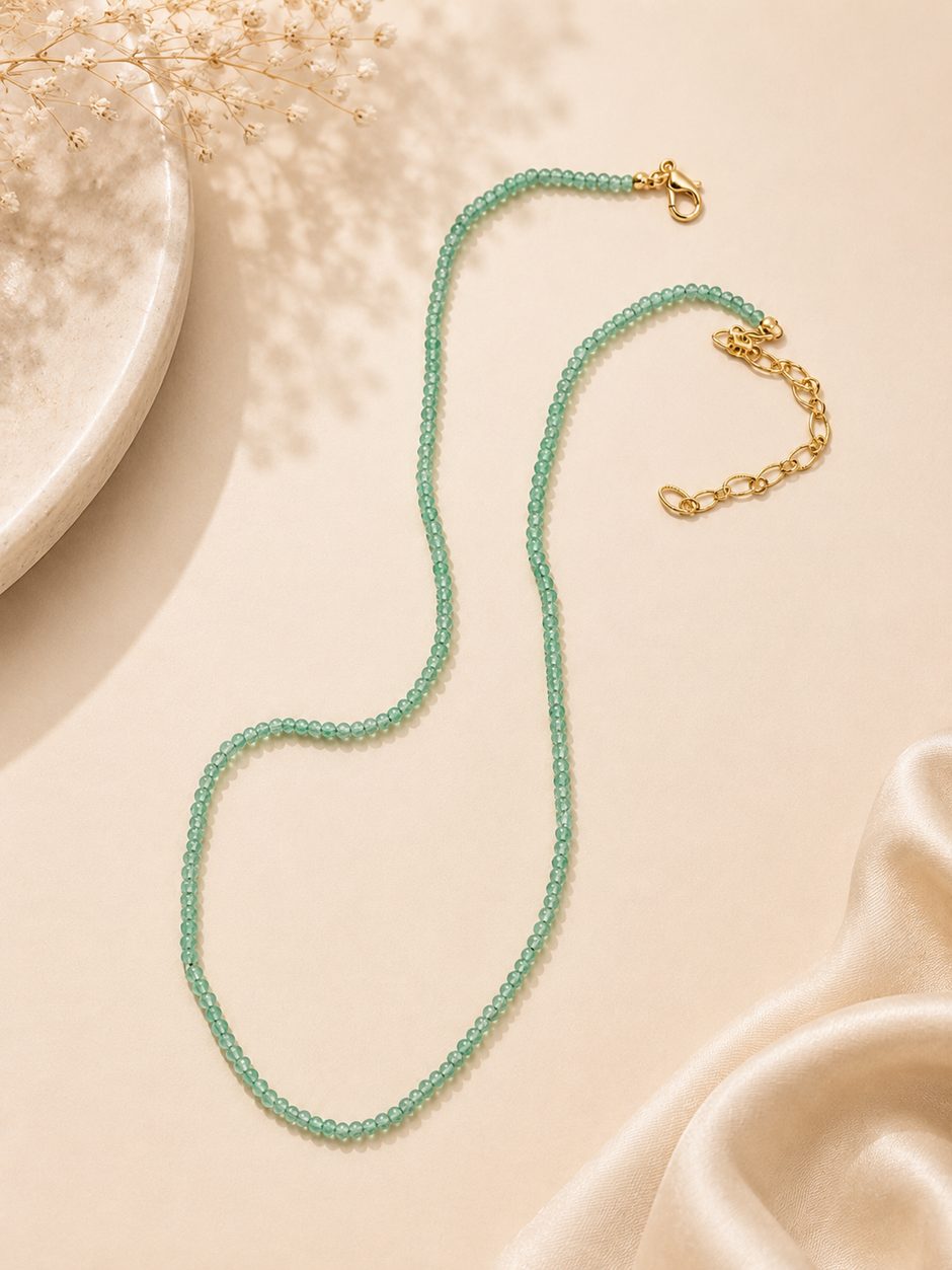 Mint Green CZ Beaded Necklace 2mm