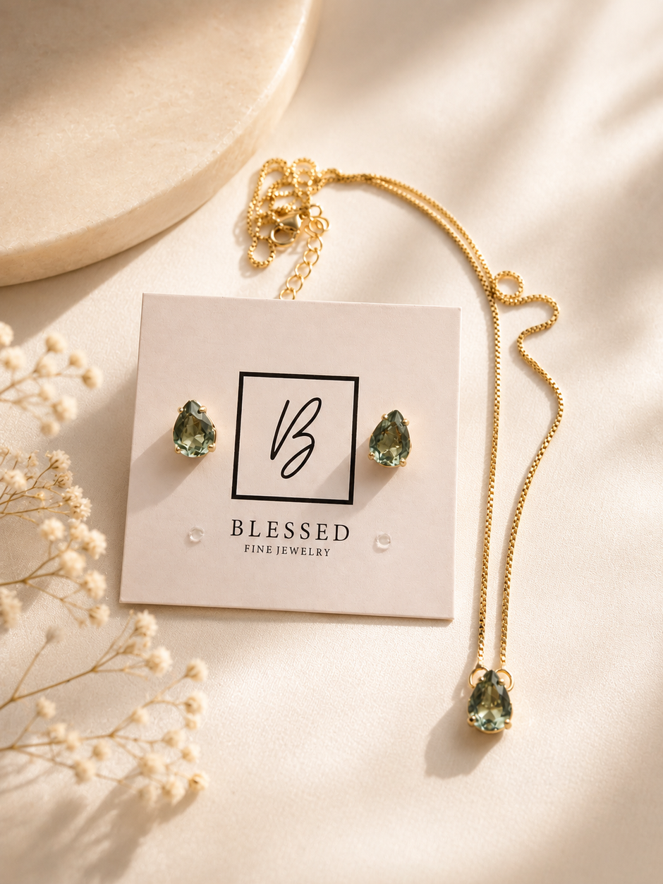 Peridot Teardrop Jewelry Set