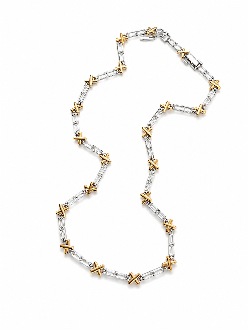 Baguette & X Link Necklace